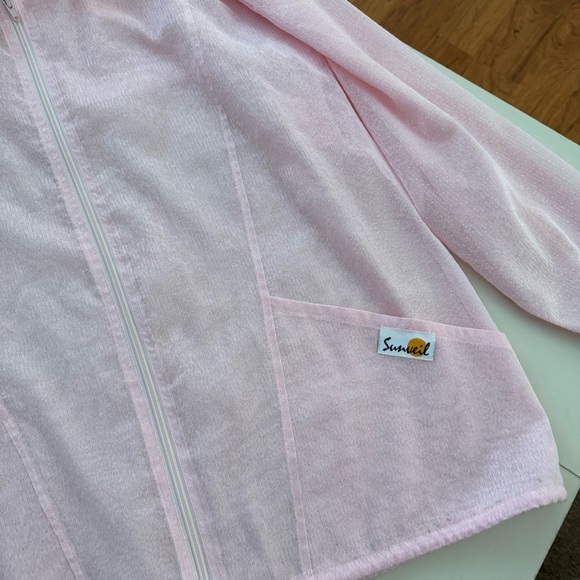 Sunveil Vintage 90s Pink Mesh Knit Beach Vacation Jacket L - Picture 2 of 4